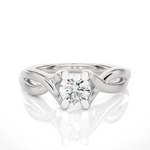 Load image into Gallery viewer, Front view of 0.50 Ct Moissanite Twisted Solitaire Engagement Ring In White Gold, highlighting the brilliant center moissanite stone.