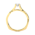 Load image into Gallery viewer, side profile of 0.50 Ct Moissanite Twisted Solitaire Engagement Ring In Yellow Gold, highlights the criss cross setting.