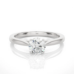Load image into Gallery viewer, Front view of 0.75 Carat Round Moissanite Solitaire Engagement Ring in White Gold, highlighting the brilliant center moissanite stone.