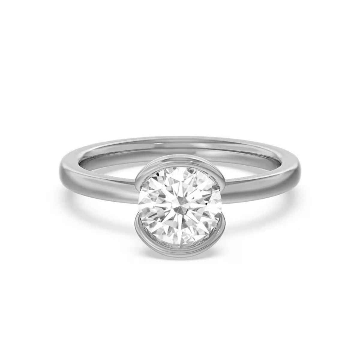 1 carat round cut moissanite solitaire engagement ring in white gold