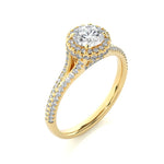 Load image into Gallery viewer, 1.50 Carat Round Moissanite Split Shank Halo Engagement Ring In Yellow Gold