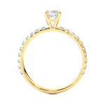 Load image into Gallery viewer, Side profile of 1.50 Ct Princess Cut Moissanite Engagement Ring with Accents in Yellow Gold, highlighting the prong setting.
