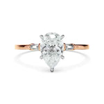 Load image into Gallery viewer, 1.80 Carat Pear and Baguette Cut Three Stone Moissanite Ring in White God