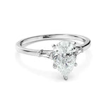 Load image into Gallery viewer, 1.80 Carat Pear and Baguette Cut Three Stone Moissanite Ring in White God