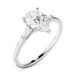 Load image into Gallery viewer, 1.80 Carat Pear and Baguette Cut Three Stone Moissanite Ring in White God