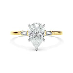 Load image into Gallery viewer, 1.80 Carat Pear and Baguette Cut Three Stone Moissanite Ring in White God