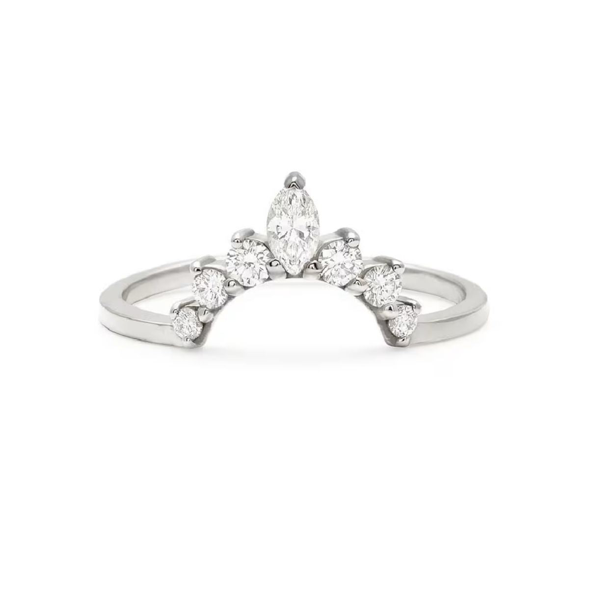 1 carat curved moissanite wedding ring in white gold