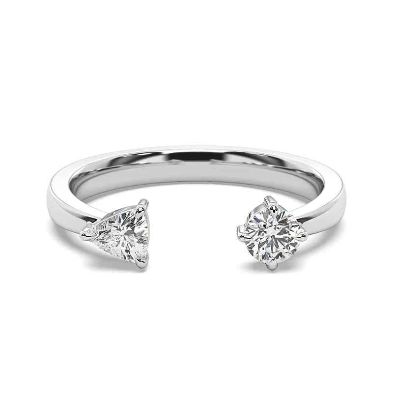 1 carat round and trillion cut toi et moi moissanite ring in white gold