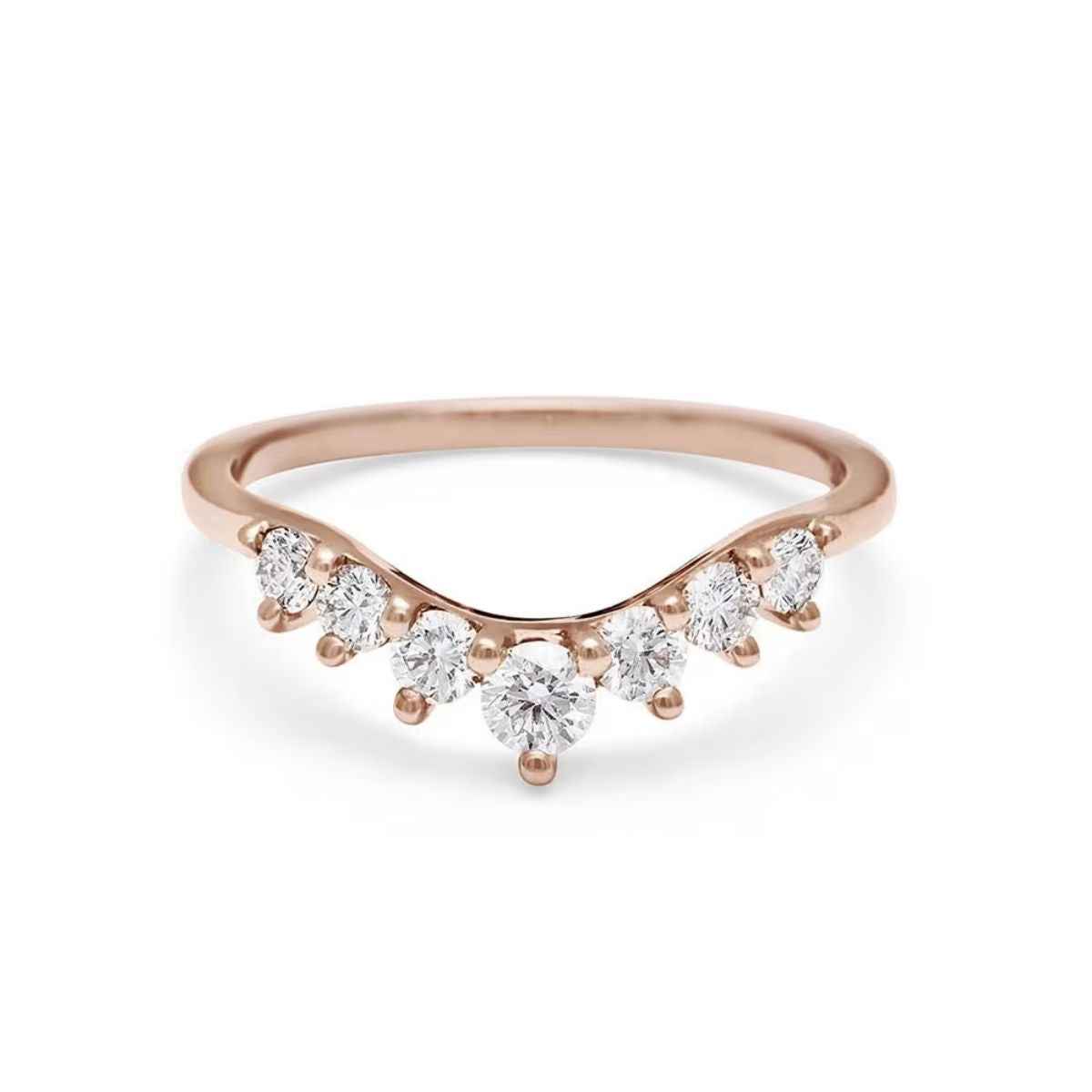 1 carat round shape curved moissanite wedding ring in rose gold