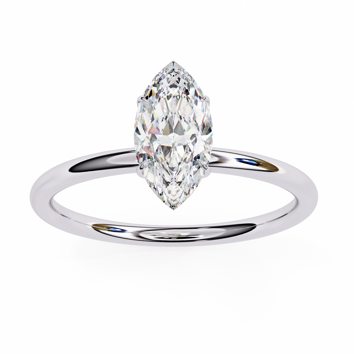 1 carat solitaire marquise moissanite ring in white gold