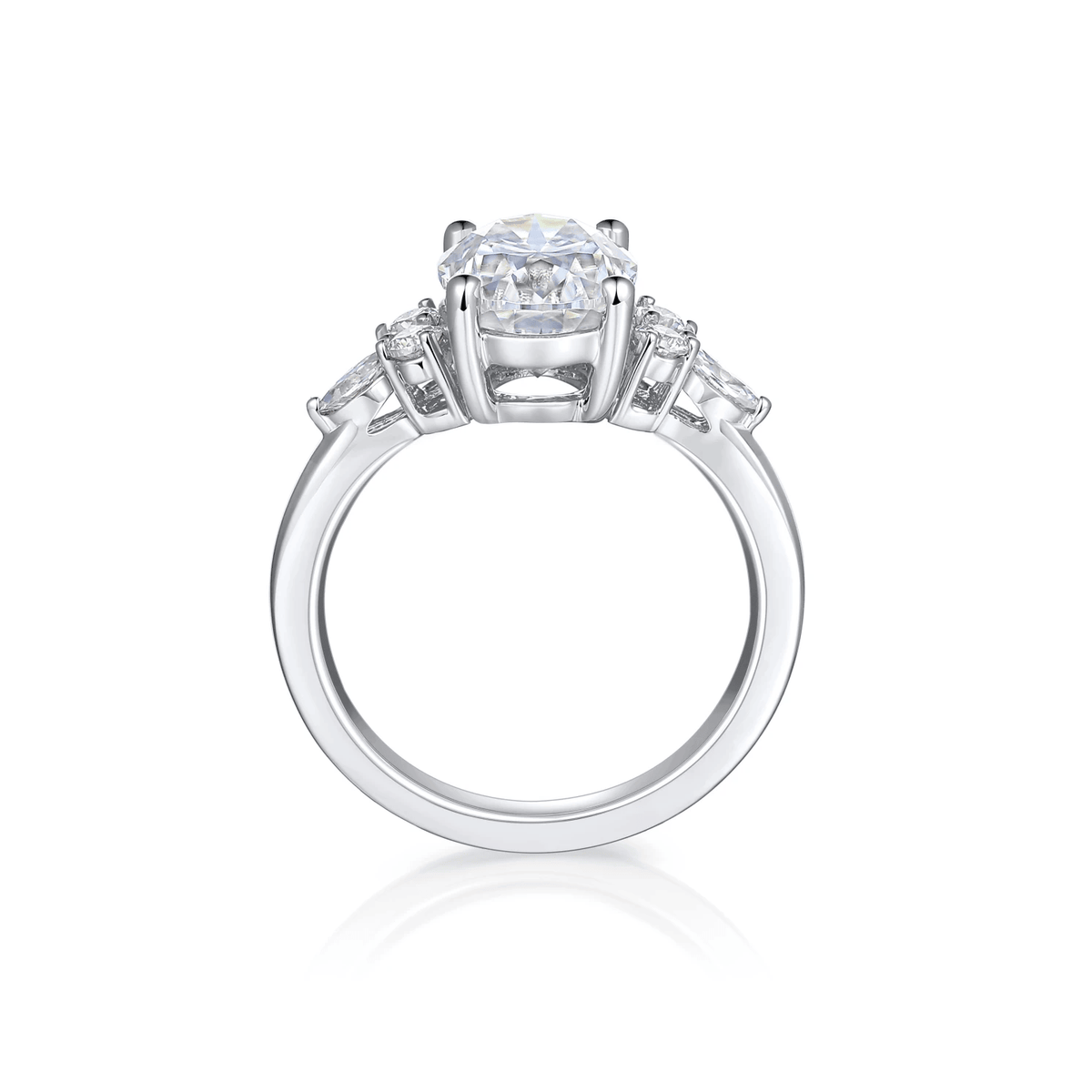 1 carat oval cut moissanite 7 stone engagement ring in white gold