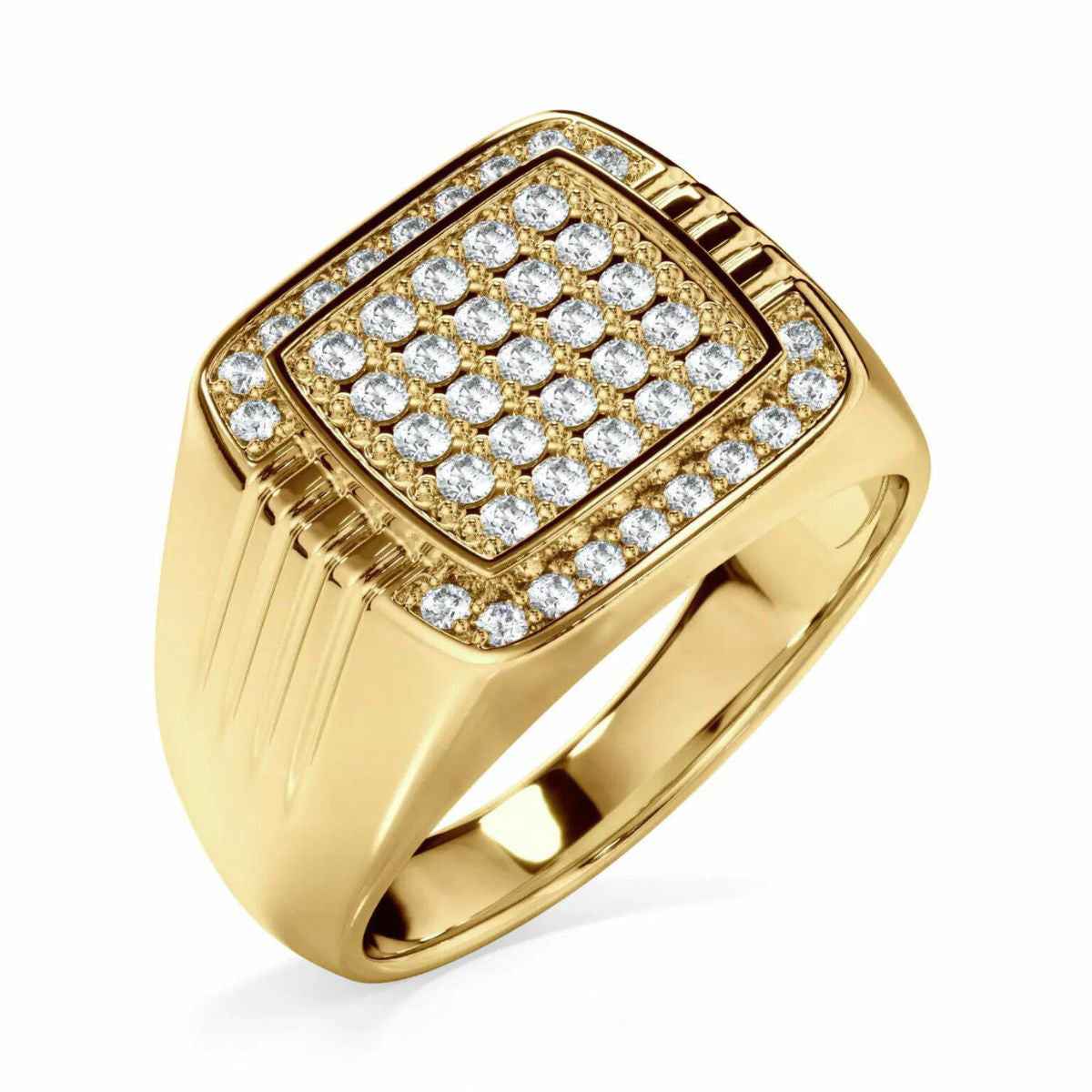 1 carat pave set moissanite engagement ring in yellow gold for men's