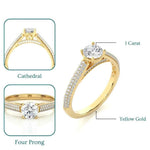 Load image into Gallery viewer, 1 Ct Moissanite Three Row Engagement Ring with Accent In Yellow Gold