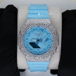 Load image into Gallery viewer, Sky Blue Dial Moissanite Rubber Strap Iced Out Watch For Men