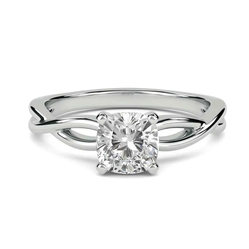 1 ct cushion cut twisted solitaire moissanite ring in white gold