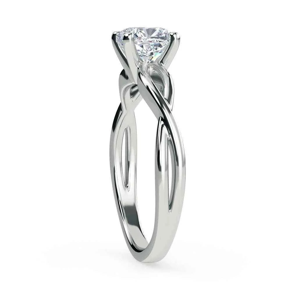1 ct cushion cut twisted solitaire moissanite ring in white gold