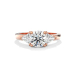 Load image into Gallery viewer, 2 Ct Round & Trillion Cut Moissanite Three Stone Ring In Rose Gold