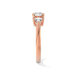 Load image into Gallery viewer, 2 Ct Round & Trillion Cut Moissanite Three Stone Ring In Rose Gold