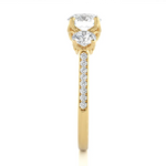 Load image into Gallery viewer, 2 Carat Round Moissanite 3 Stone Ring in Yellow Gold