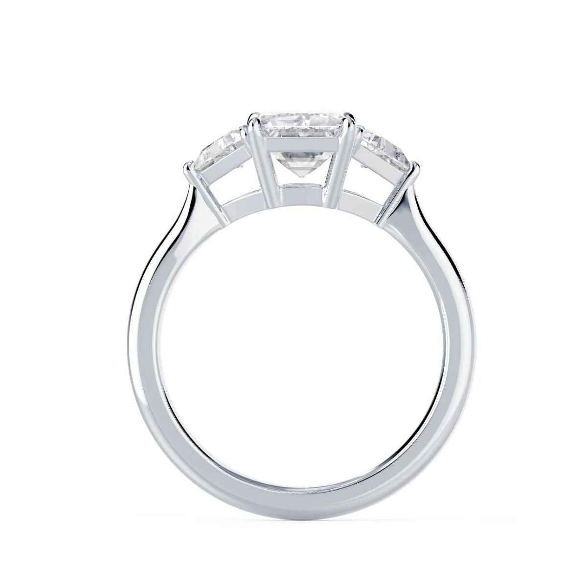 2 carat emerald & trillion cut moissanite three stone ring in white gold