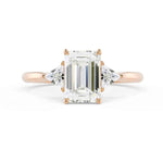 Load image into Gallery viewer, 2 Carat Emerald & Trillion Cut Moissanite Three Stone Ring In White Gold
