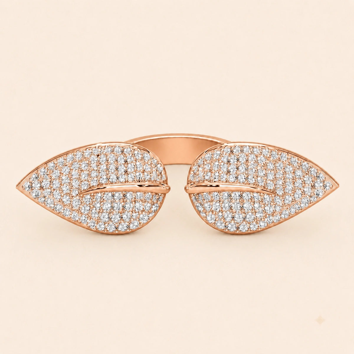 Front view of leaf design rings