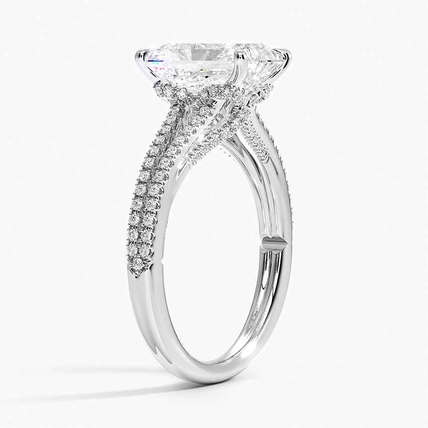2 ct radiant cut moissanite split shank engagement ring in white gold