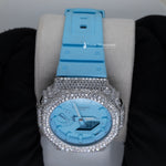 Load image into Gallery viewer, Sky Blue Dial Moissanite Rubber Strap Iced Out Watch For Men