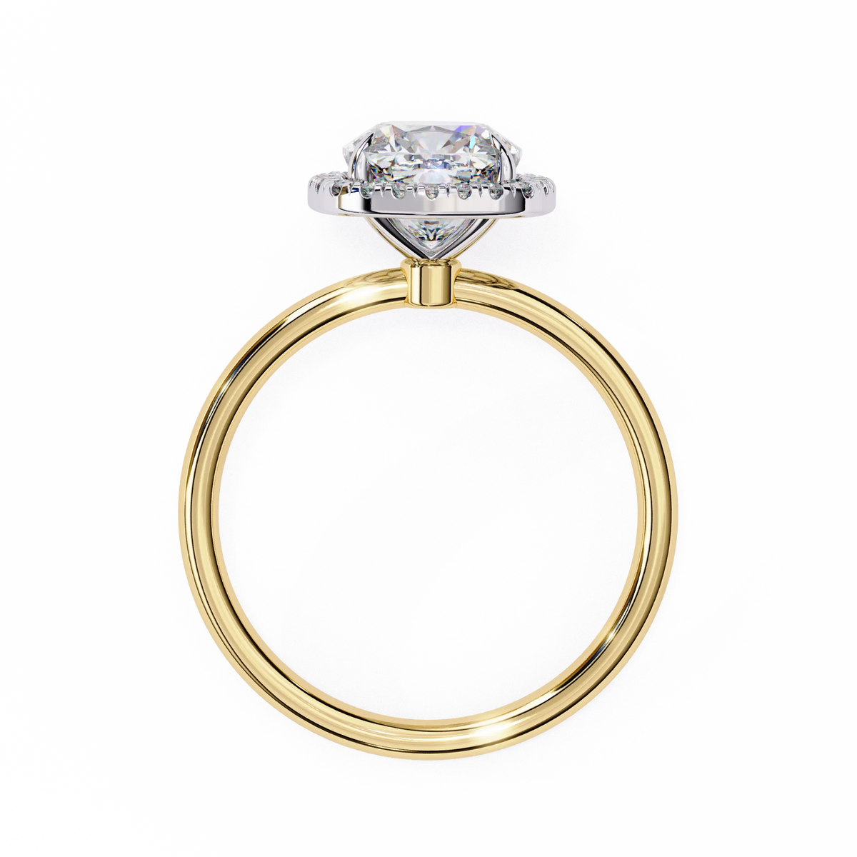 2 ct cusion cut moissanite halo engagement ring in yellow gold