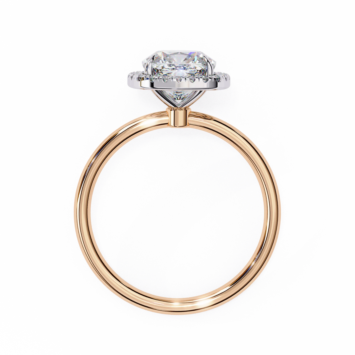 2 ct cusion cut halo moissanite ring in rose gold