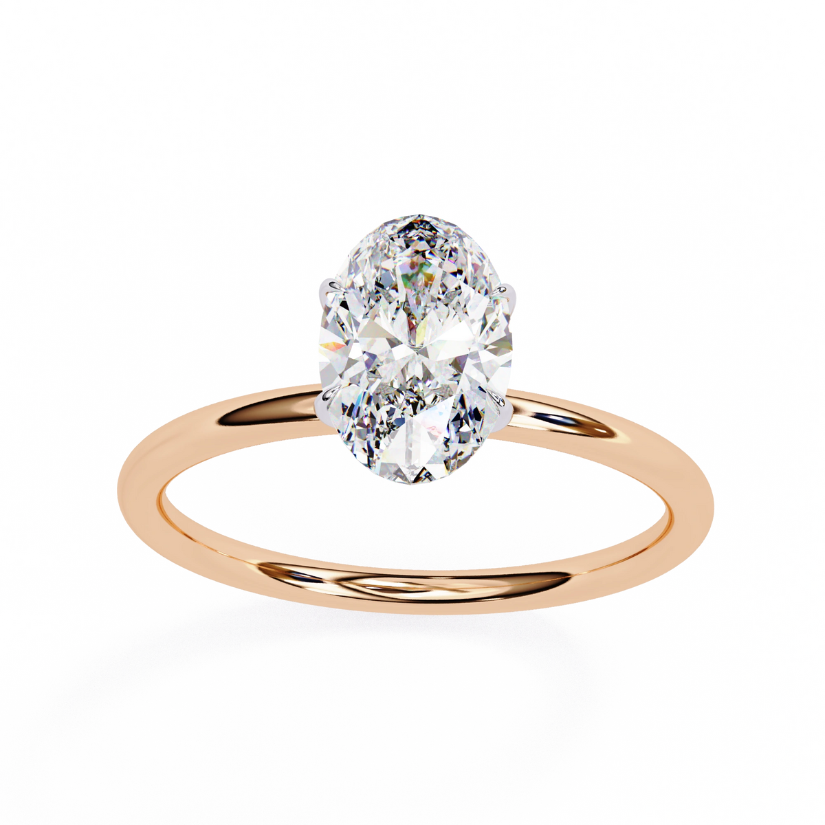 2 carat oval moissanite solitaire ring in rose gold