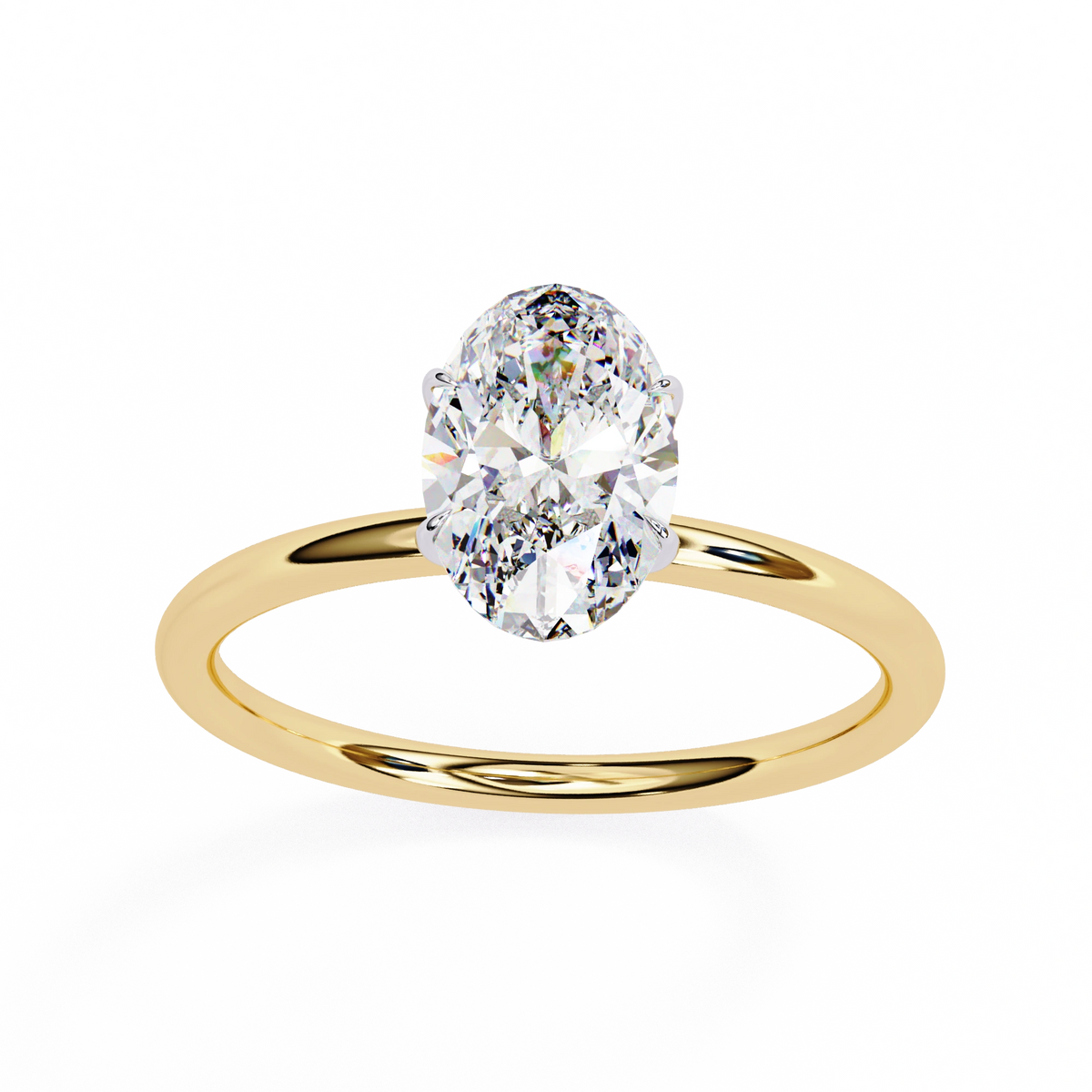 2 carat oval moissanite solitaire ring in yellow gold
