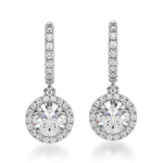 Load image into Gallery viewer, 3.20 Carat Round Moissanite Halo Drop Earrings In White Gold