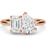 Load image into Gallery viewer, 3.50 Ct Moissanite Emerald and Pear Toi Et Moi Ring In Rose Gold