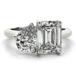 Load image into Gallery viewer, 3 Carat Emerald & Pear Cut Moissanite Toi et Moi Ring In White Gold