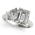 Load image into Gallery viewer, 3 Carat Emerald & Pear Cut Moissanite Toi et Moi Ring In White Gold