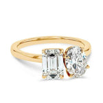Load image into Gallery viewer, 3.80 Ct Moissanite Emerald and Oval Toi Et Moi Ring in Yellow Gold