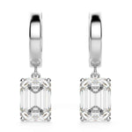 Load image into Gallery viewer, 3 Carat Emerald Shaped Moissanite Solitaire Drop Earrings In White Gold