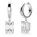 Load image into Gallery viewer, 3 Carat Emerald Shaped Moissanite Solitaire Drop Earrings In White Gold