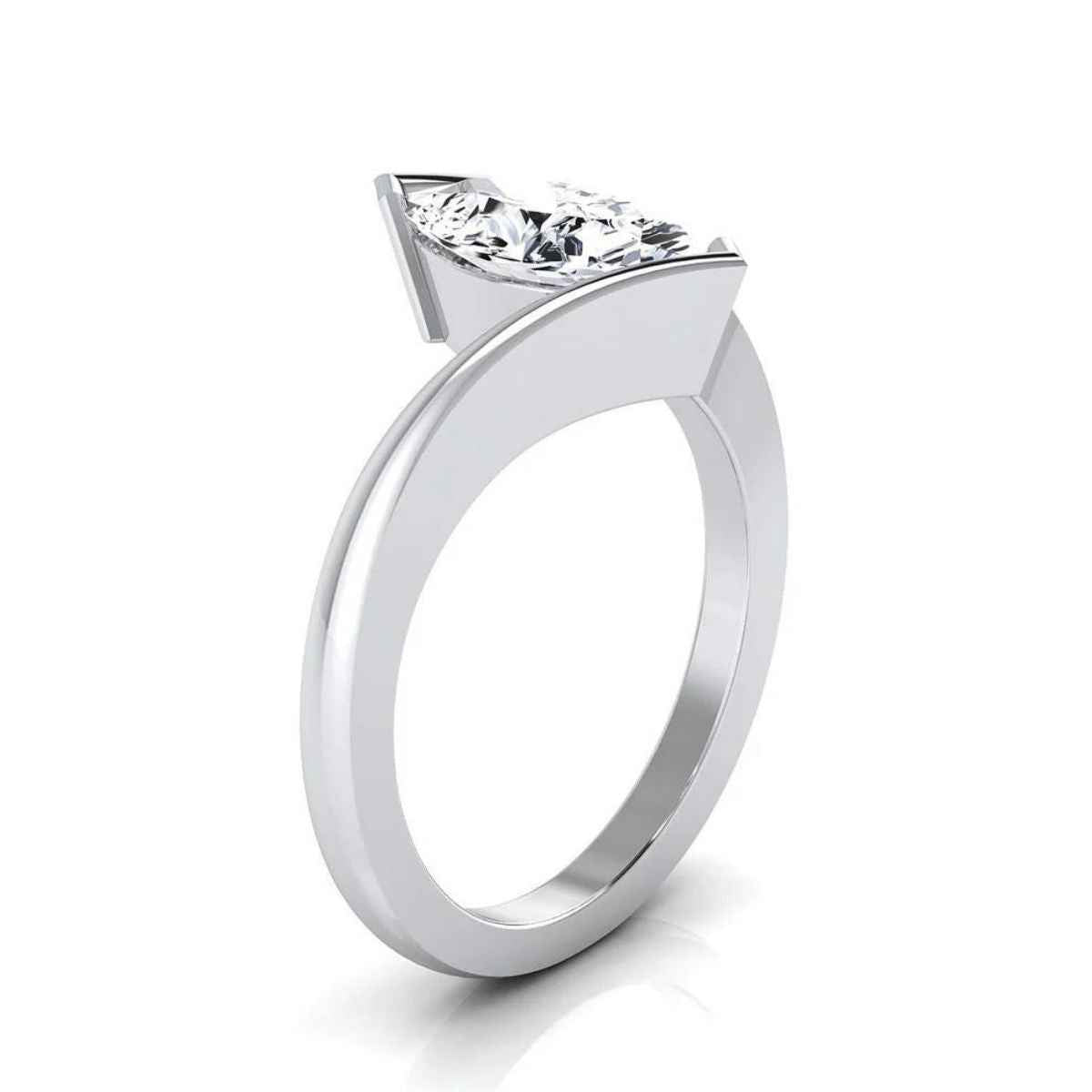 3 carat marquise cut moissanite bypass solitaire ring in white gold
