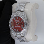 Load image into Gallery viewer, Front View Of Datejust Moissanite Red Dial Iced Out Watches