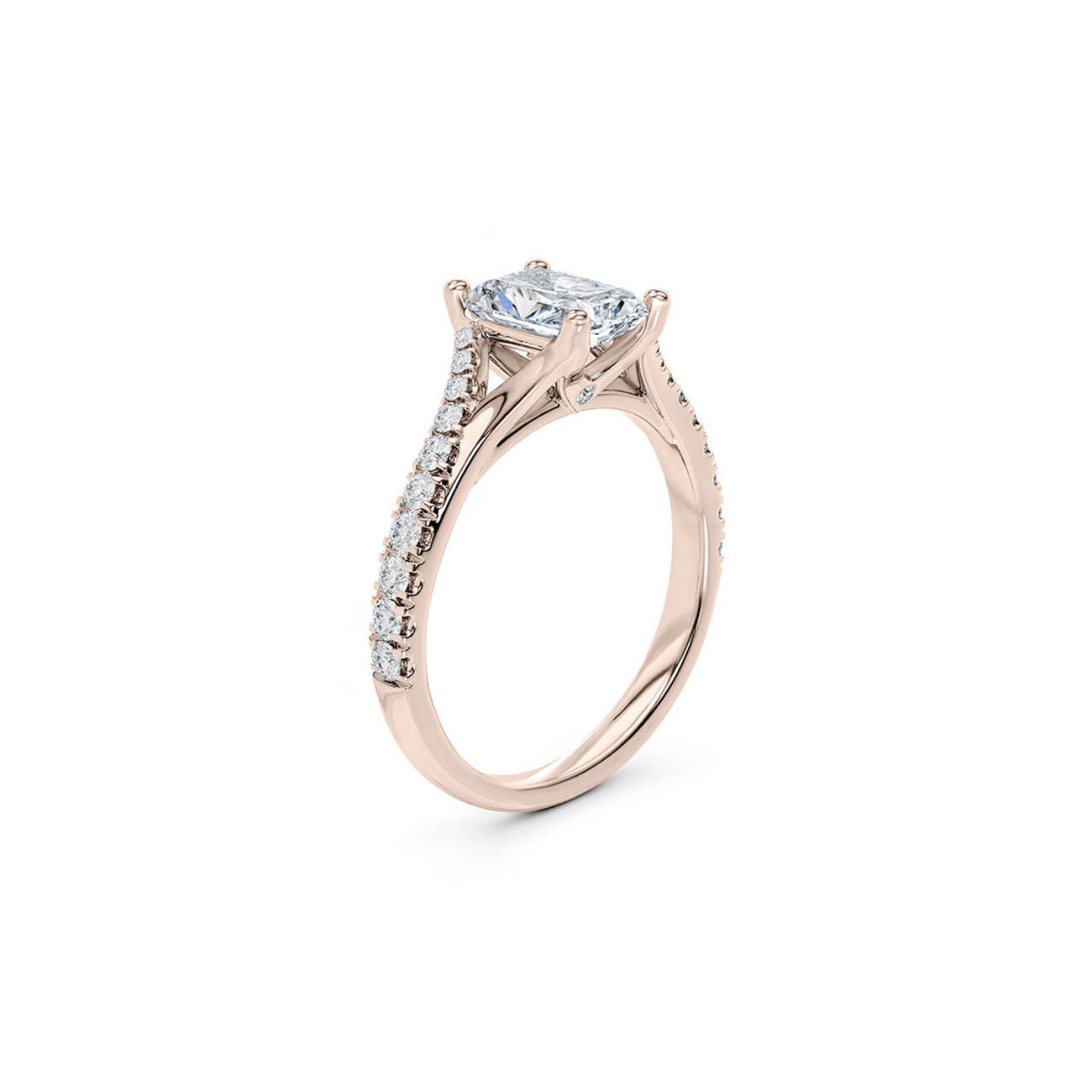 3 carat radiant cut moissanite engagement ring in rose gold
