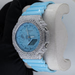 Load image into Gallery viewer, Sky Blue Dial Moissanite Rubber Strap Iced Out Watch For Men