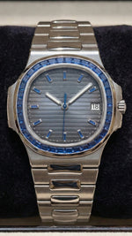 Load image into Gallery viewer, Nautilus Platinum Blue Sapphire Watch