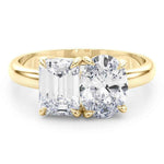Load image into Gallery viewer, 4 Ct Emerald & Oval Cut Moissanite Toi et Moi Engagement Ring In Yellow Gold