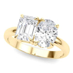 Load image into Gallery viewer, 4 Ct Emerald & Oval Cut Moissanite Toi et Moi Engagement Ring In Yellow Gold