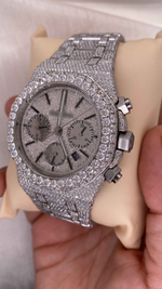 Load image into Gallery viewer, Side Angle of AP Iced Out Moissanite Watch For Mens