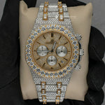 Load image into Gallery viewer, Front View Of AP Moissanite Hip Hop Watch | 41 MM | Yellow Gold Tone