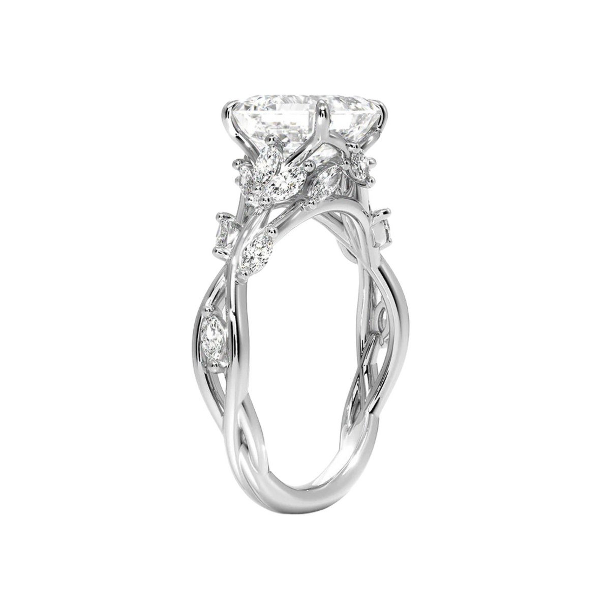 2 carat asscher shaped vintage moissanite ring in white gold