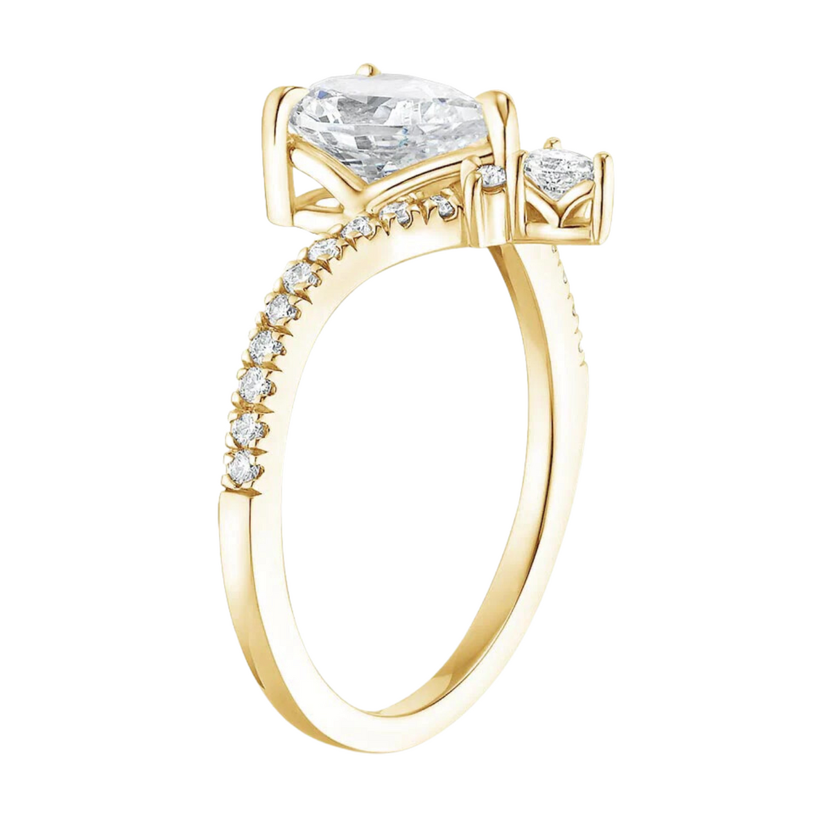 2 carat asscher cut curved moissanite ring in yellow gold